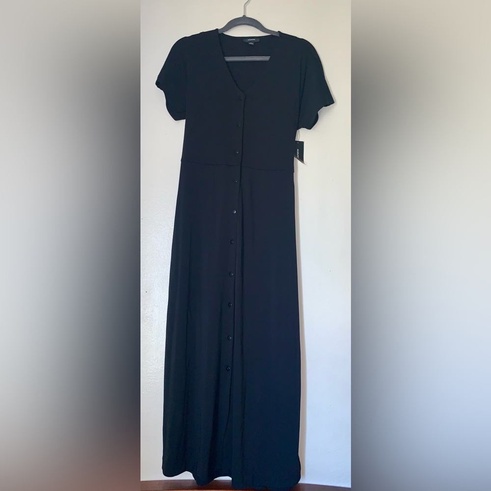 Alfani Black Midi Dress Button Front Short Sleeve (S; Black) - Picture 2 of 6